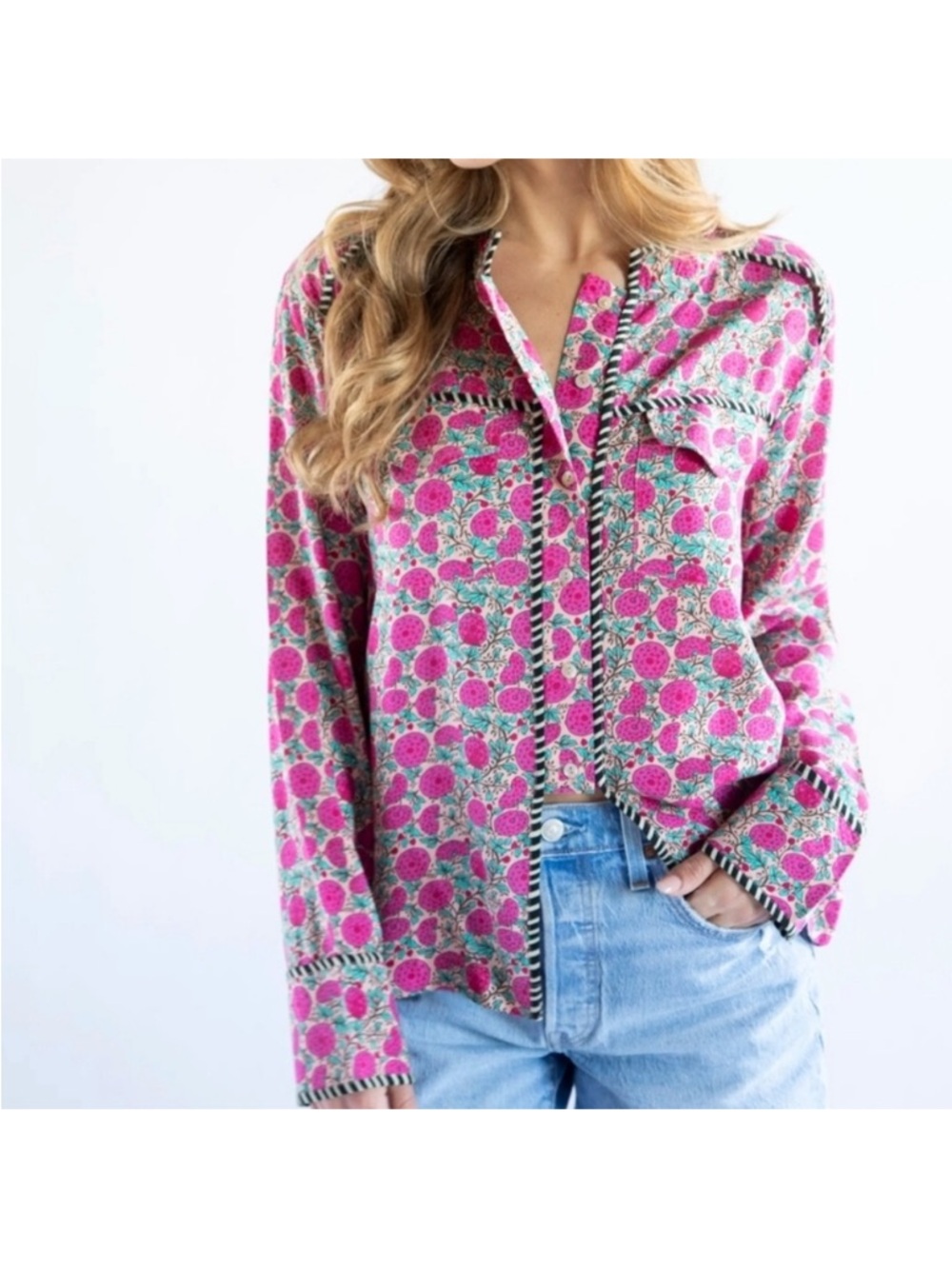 Natural Life Calypso Button Down Blouse (M)